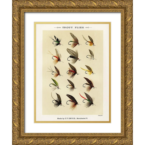 Trout Fishing Flies I from Favorite Flies and Their Histories Gold Ornate Wood Framed Art Print with Double Matting by Marbury, Mary Orvis