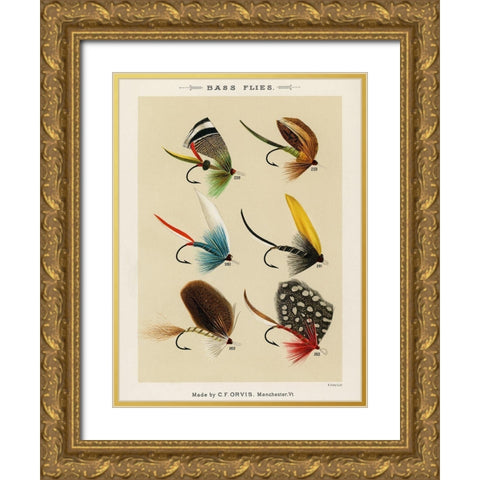 Bass Fishing Flies I from Favorite Flies and Their Histories Gold Ornate Wood Framed Art Print with Double Matting by Marbury, Mary Orvis