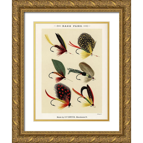 Bass Fishing Flies II from Favorite Flies and Their Histories Gold Ornate Wood Framed Art Print with Double Matting by Marbury, Mary Orvis