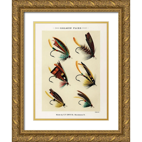 Salmon Fishing Flies II from Favorite Flies and Their Histories Gold Ornate Wood Framed Art Print with Double Matting by Marbury, Mary Orvis