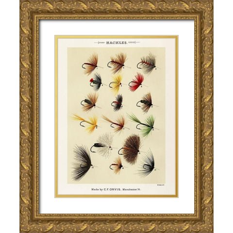 Hackles from Favorite Flies and Their Histories Gold Ornate Wood Framed Art Print with Double Matting by Marbury, Mary Orvis