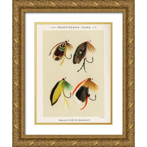 Trout And Bass Fishing Flies from Favorite Flies and Their Histories Gold Ornate Wood Framed Art Print with Double Matting by Marbury, Mary Orvis