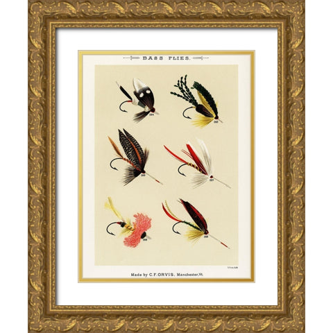 Bass Fishing Flies VIII from Favorite Flies and Their Histories Gold Ornate Wood Framed Art Print with Double Matting by Marbury, Mary Orvis