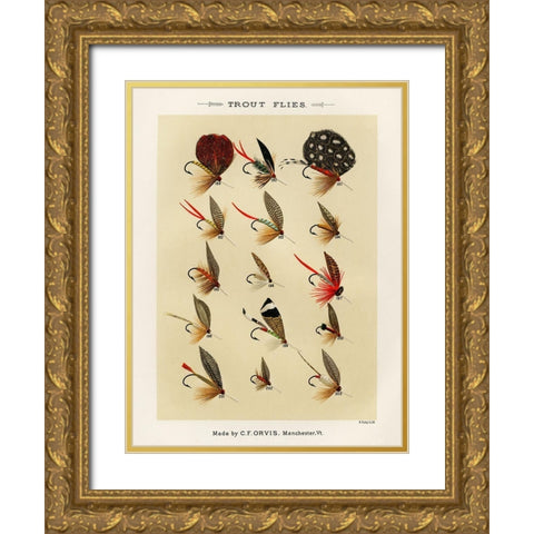 Trout Fishing Flies III from Favorite Flies and Their Histories Gold Ornate Wood Framed Art Print with Double Matting by Marbury, Mary Orvis