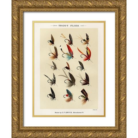 Trout Fishing Flies VI from Favorite Flies and Their Histories Gold Ornate Wood Framed Art Print with Double Matting by Marbury, Mary Orvis