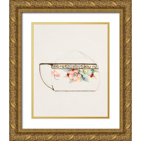 Design for a Noritake Teacup II Gold Ornate Wood Framed Art Print with Double Matting by Noritake Designs