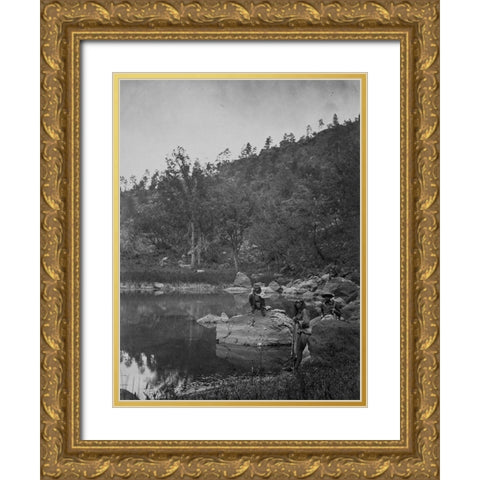 Apache Lake-Sierra Blanca Range-Arizona with Two Apache scouts Gold Ornate Wood Framed Art Print with Double Matting by OSullivan, Timothy H