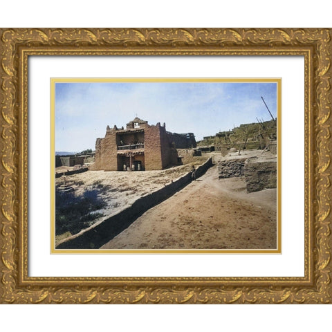 Old Mission Church-Zuni Pueblo-New Mexico Color Gold Ornate Wood Framed Art Print with Double Matting by OSullivan, Timothy H