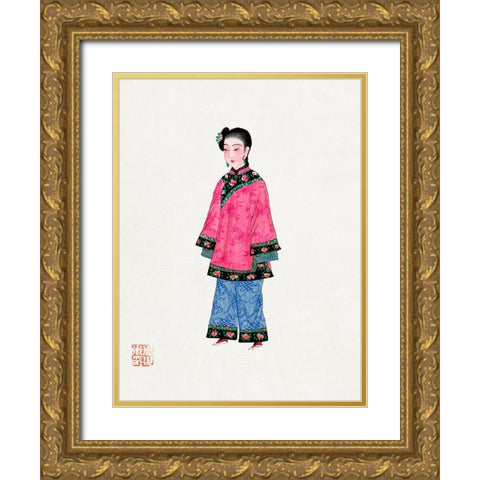 Chinese woman in coat Gold Ornate Wood Framed Art Print with Double Matting by Vintage Chinese Clothing