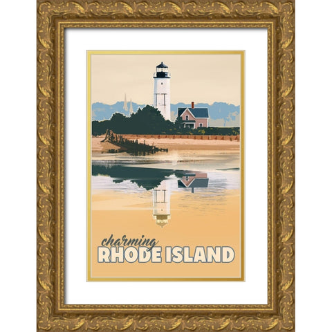 Rhode Island Gold Ornate Wood Framed Art Print with Double Matting by East Coast Licensing