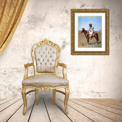 A Blackfoot Indian Gold Ornate Wood Framed Art Print with Double Matting by Remington, Frederic