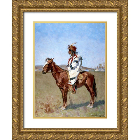 A Blackfoot Indian Gold Ornate Wood Framed Art Print with Double Matting by Remington, Frederic