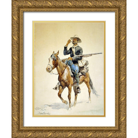 A Mounted Infantryman Gold Ornate Wood Framed Art Print with Double Matting by Remington, Frederic