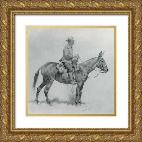 A Packer-Sketch Gold Ornate Wood Framed Art Print with Double Matting by Remington, Frederic