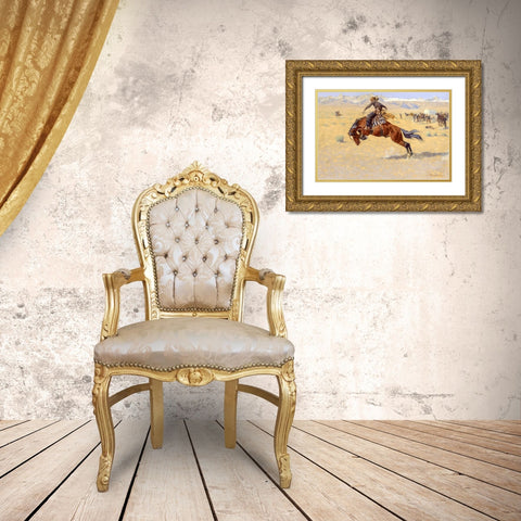 A Cold Morning on the Range Gold Ornate Wood Framed Art Print with Double Matting by Remington, Frederic