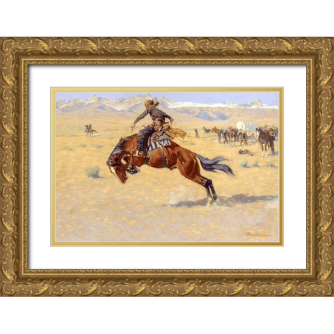 A Cold Morning on the Range Gold Ornate Wood Framed Art Print with Double Matting by Remington, Frederic