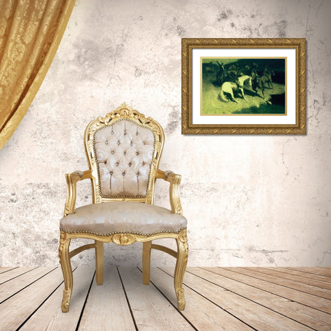 Fired On Gold Ornate Wood Framed Art Print with Double Matting by Remington, Frederic