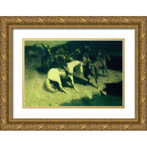Fired On Gold Ornate Wood Framed Art Print with Double Matting by Remington, Frederic