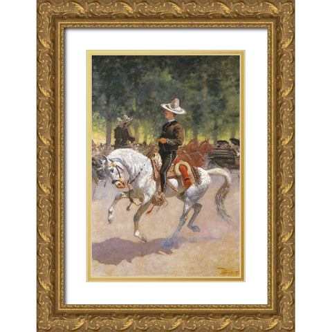 Gentleman Rider on the Paseo de la Reforma Gold Ornate Wood Framed Art Print with Double Matting by Remington, Frederic