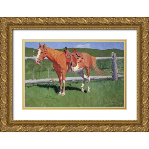 Horse Study-Wyoming Gold Ornate Wood Framed Art Print with Double Matting by Remington, Frederic