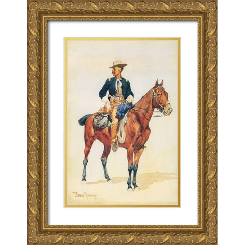 Lieutenant S. C. Roberston-Chief of the Crow Scouts Gold Ornate Wood Framed Art Print with Double Matting by Remington, Frederic
