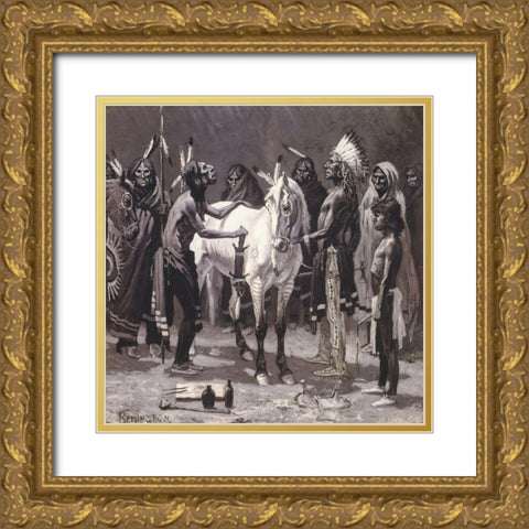 Making Medicine Ponies Gold Ornate Wood Framed Art Print with Double Matting by Remington, Frederic