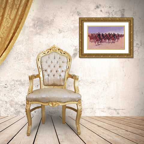 Mexican Cavalry on the Move Gold Ornate Wood Framed Art Print with Double Matting by Remington, Frederic