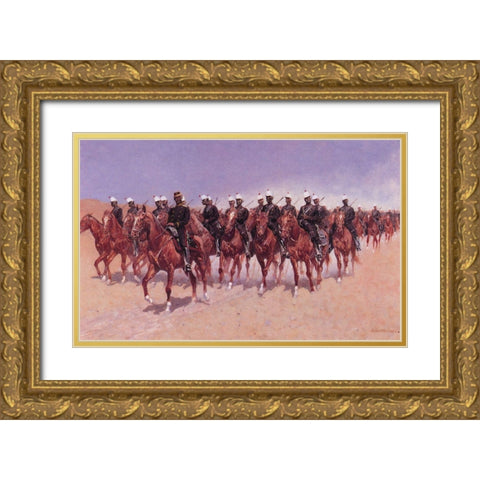 Mexican Cavalry on the Move Gold Ornate Wood Framed Art Print with Double Matting by Remington, Frederic