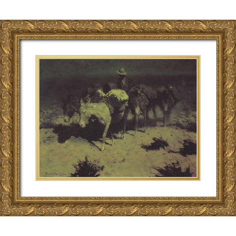 Moonlight Scene Gold Ornate Wood Framed Art Print with Double Matting by Remington, Frederic