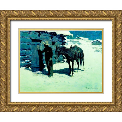 The Belated Traveler Gold Ornate Wood Framed Art Print with Double Matting by Remington, Frederic