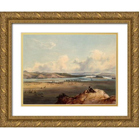 The Trading post Fort Pierre in present South Dakota Gold Ornate Wood Framed Art Print with Double Matting by Bodmer, Karl