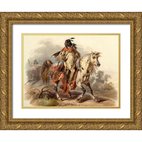 Blackfoot Indian Gold Ornate Wood Framed Art Print with Double Matting by Bodmer, Karl