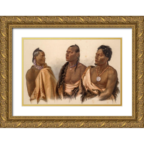Missouria Indian-Otoe Indian and Puncas Chief Gold Ornate Wood Framed Art Print with Double Matting by Bodmer, Karl