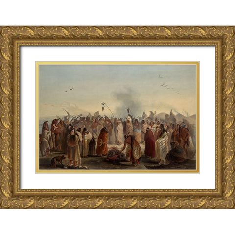 Scalp dance of the Minatarres Indians Gold Ornate Wood Framed Art Print with Double Matting by Bodmer, Karl