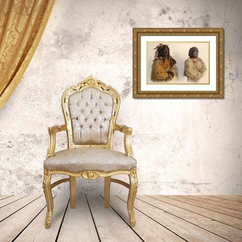 Blackfoot chief and Peikann chief Gold Ornate Wood Framed Art Print with Double Matting by Bodmer, Karl