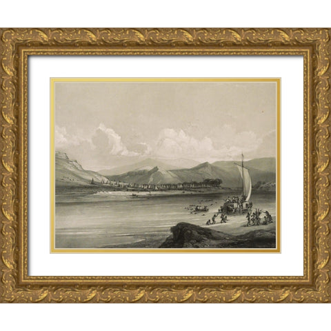 Camp of the Gros Ventres of the prairies Gold Ornate Wood Framed Art Print with Double Matting by Bodmer, Karl