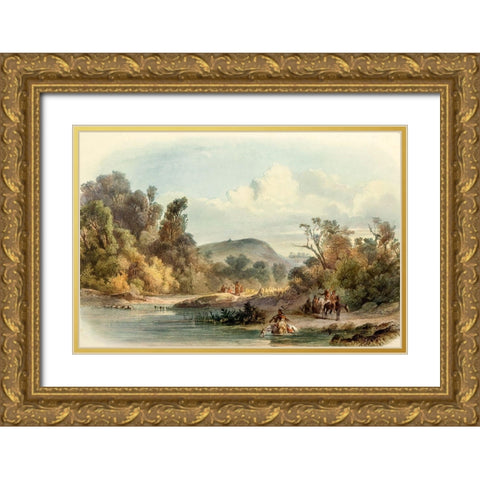Washinga Sabas grave on Blackbirds hill Gold Ornate Wood Framed Art Print with Double Matting by Bodmer, Karl