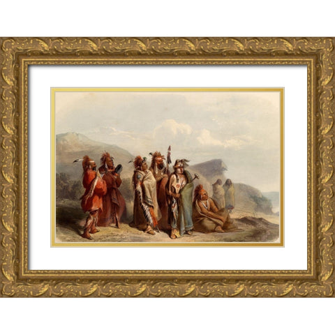Saukie and Fox Indians Gold Ornate Wood Framed Art Print with Double Matting by Bodmer, Karl