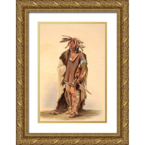A Sioux warrior Gold Ornate Wood Framed Art Print with Double Matting by Bodmer, Karl