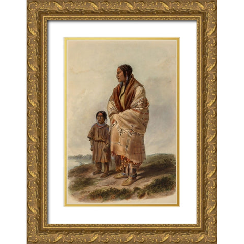 Dacota woman and Assiniboin girl Gold Ornate Wood Framed Art Print with Double Matting by Bodmer, Karl