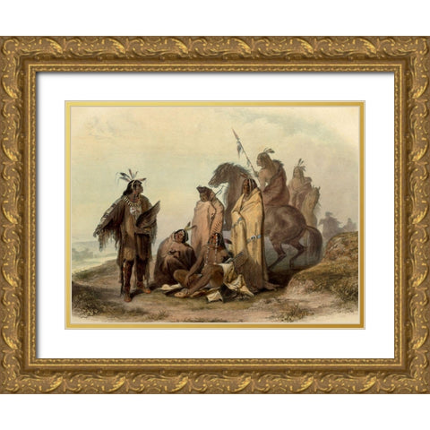 Crow indians Gold Ornate Wood Framed Art Print with Double Matting by Bodmer, Karl