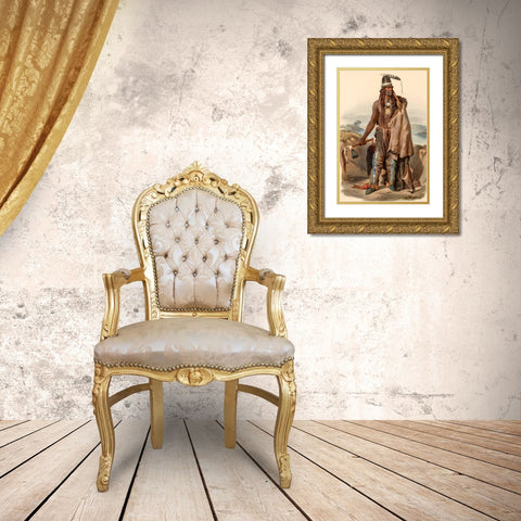 A Minatarre Indian Chief Gold Ornate Wood Framed Art Print with Double Matting by Bodmer, Karl