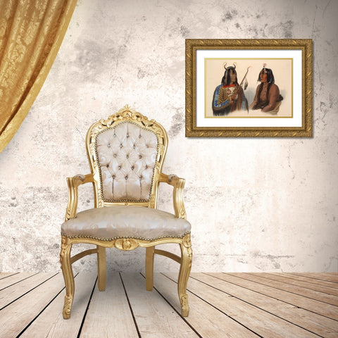 An Assiniboin indian and a Yanktonan indian Gold Ornate Wood Framed Art Print with Double Matting by Bodmer, Karl