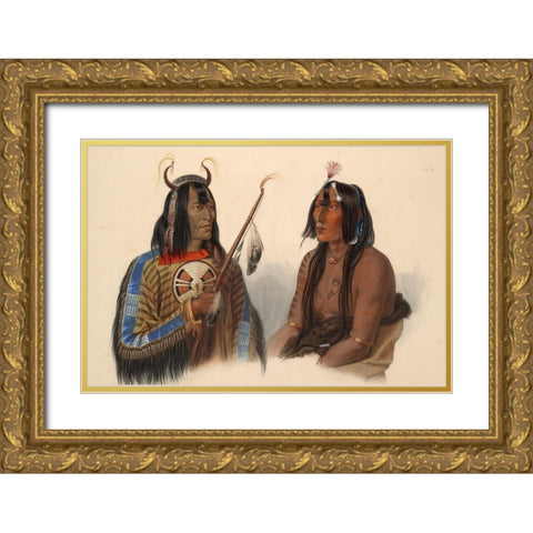 An Assiniboin indian and a Yanktonan indian Gold Ornate Wood Framed Art Print with Double Matting by Bodmer, Karl