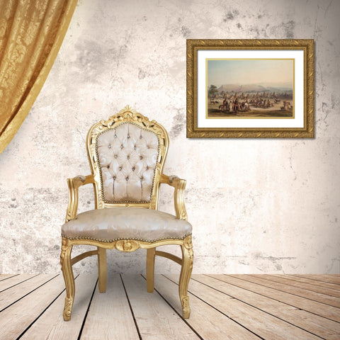 Camp of the Piekann Indians Gold Ornate Wood Framed Art Print with Double Matting by Bodmer, Karl