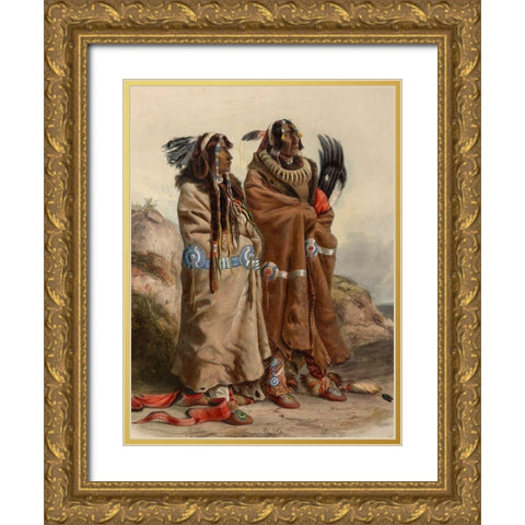 Mandan indians Gold Ornate Wood Framed Art Print with Double Matting by Bodmer, Karl