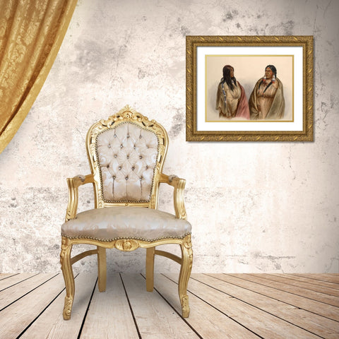 Woman of the Snake tribe and woman of the Cree tribe Gold Ornate Wood Framed Art Print with Double Matting by Bodmer, Karl