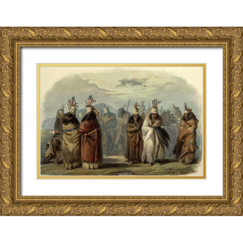 Dance of the Mandan women Gold Ornate Wood Framed Art Print with Double Matting by Bodmer, Karl
