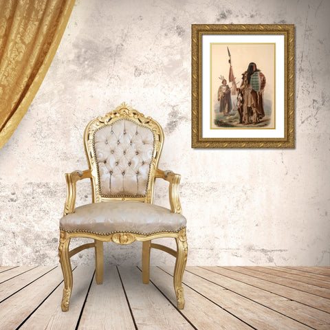Assiniboin indians Gold Ornate Wood Framed Art Print with Double Matting by Bodmer, Karl