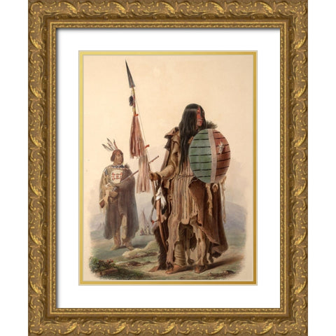 Assiniboin indians Gold Ornate Wood Framed Art Print with Double Matting by Bodmer, Karl